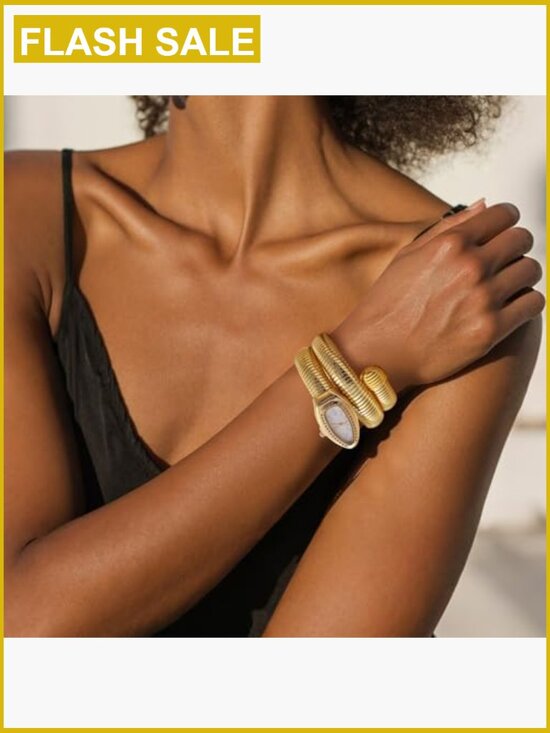 Snake Shape Bangle Watch for Women, Gold Tone, Analog, Gift Idea, Adjustable main image 5